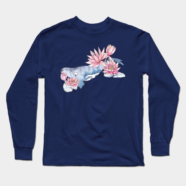 Whales and Water Lilies Long Sleeve T-Shirt by Gingerlique